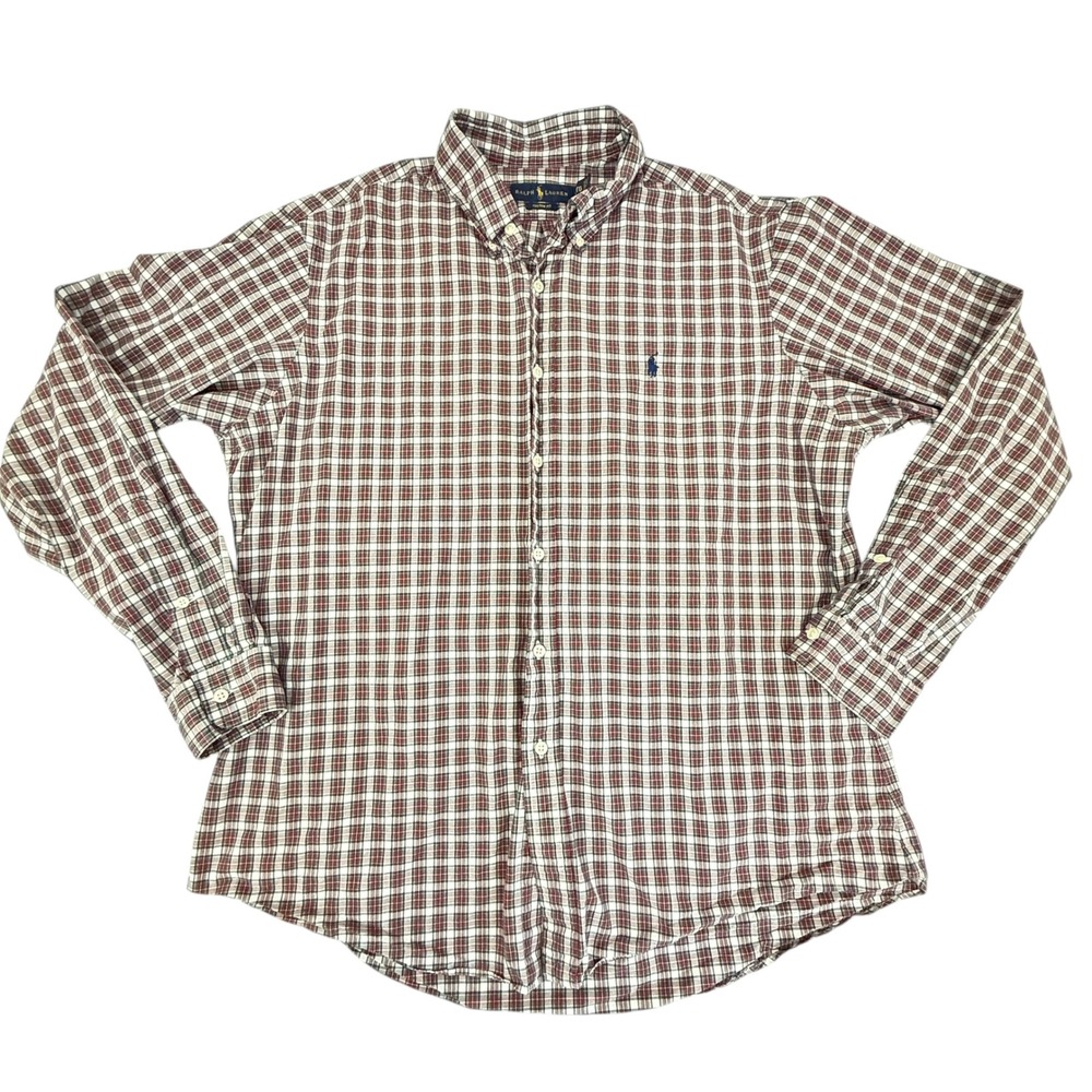 Ralph Lauren Mens‎ Custom Fit Plaid Button Down Shirt XL Red Green White Cotton